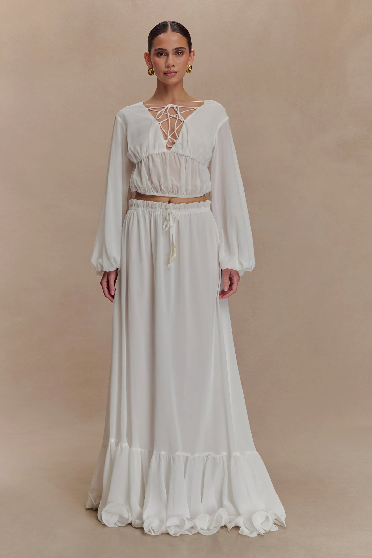 Carlie Chiffon Cross Tie Top Ivory