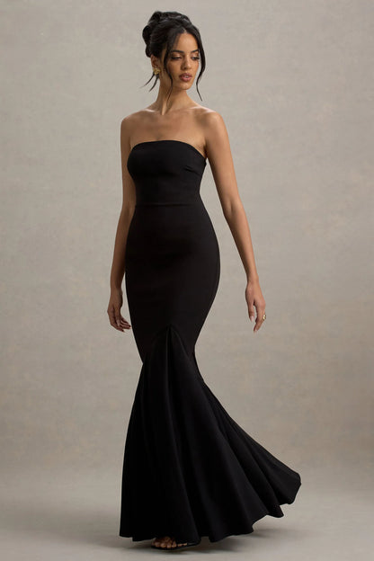 Angela Black Bandeau Fishtail Maxi Dress