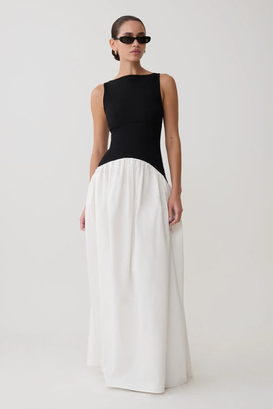 Acacia Contrast Sleeveless Maxi Dress Black White