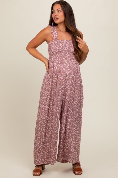 Mauve Floral Flowy Maternity Jumpsuit