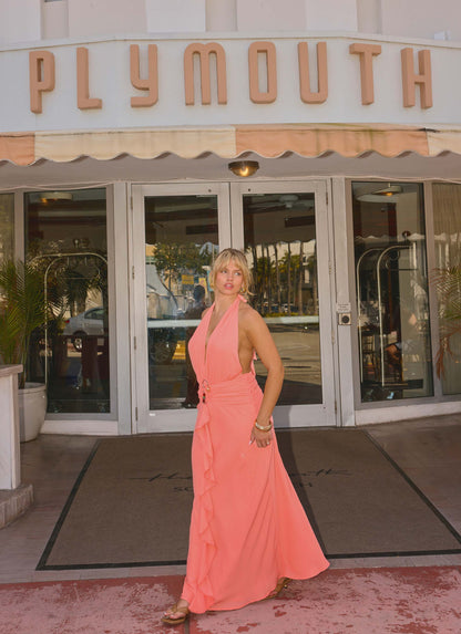 Attina Halter Maxi Dress - Coral