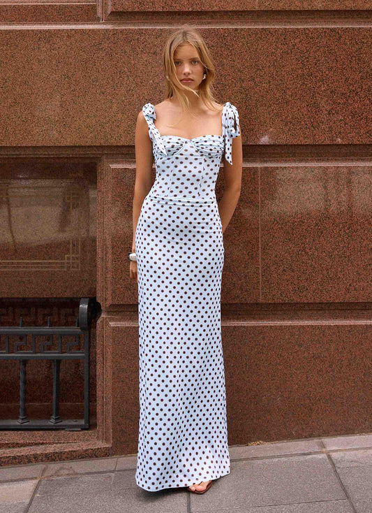 Akil Corset Maxi Dress Blue Mocha Dot