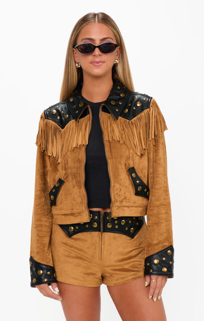 Wilson Shorts ~ Sepia Faux Suede Faux Leather