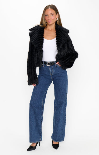 Salt Lake City Cropped Jacket ~ Black Faux Fur