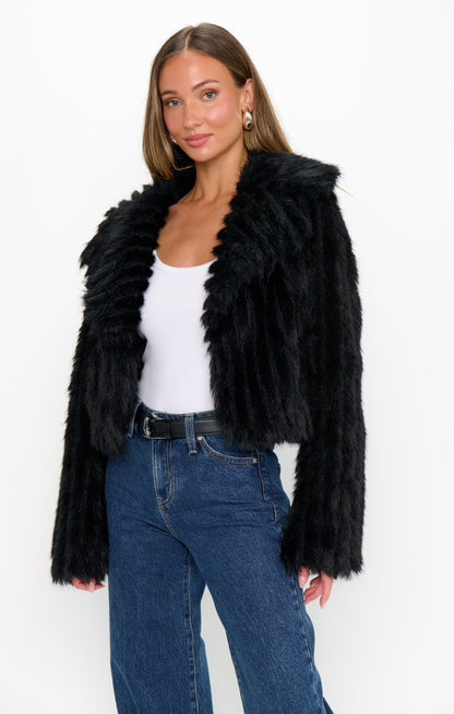 Salt Lake City Cropped Jacket ~ Black Faux Fur