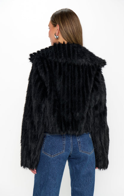 Salt Lake City Cropped Jacket ~ Black Faux Fur