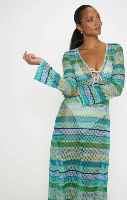 Vacay Coverup ~ Green Multi Stripe Crochet