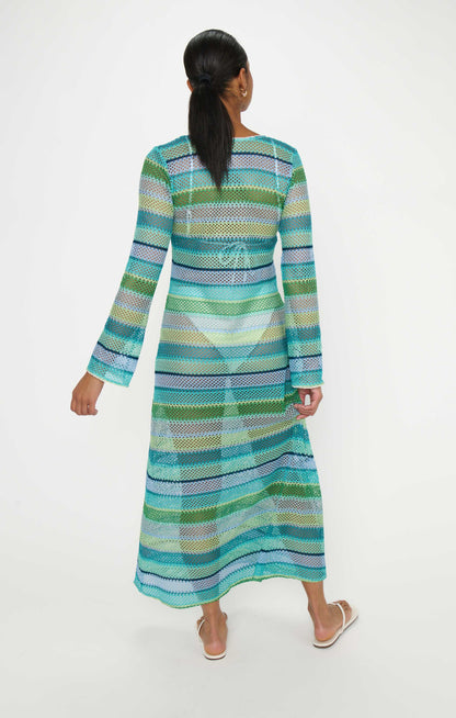 Vacay Coverup ~ Green Multi Stripe Crochet