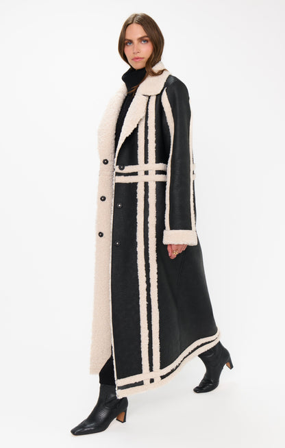 Swiss Alps Coat ~ Black Faux Leather with Sherpa