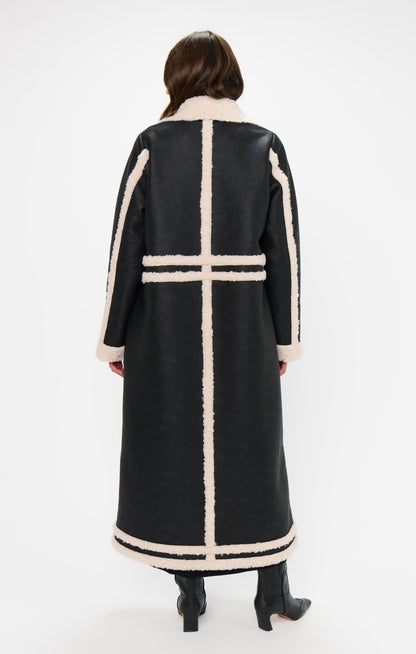 Swiss Alps Coat ~ Black Faux Leather with Sherpa