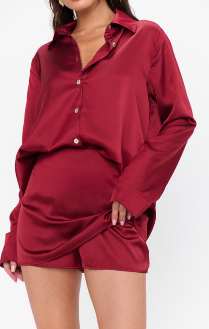 All Night Skort ~ Cranberry Luxe Satin