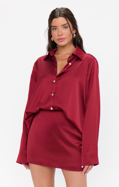 All Night Skort ~ Cranberry Luxe Satin
