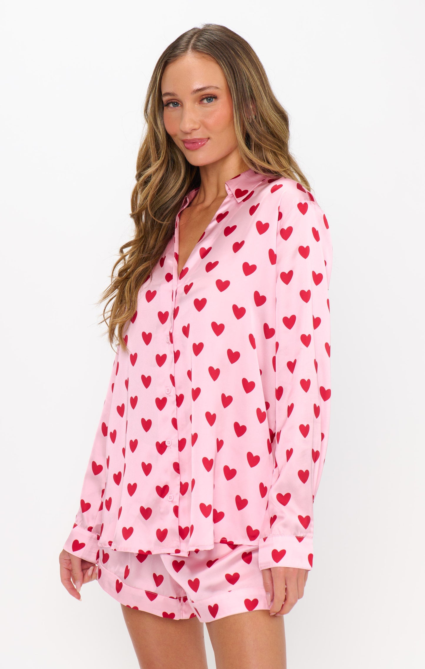 Early Riser PJ Set ~ Pink Queen Of Hearts Silky