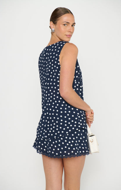 Bridgette Mini Skort ~ Navy Polka Dot