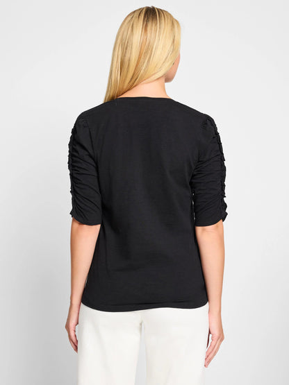 NZT Ruched Elbow Sleeve Split Neck Tee