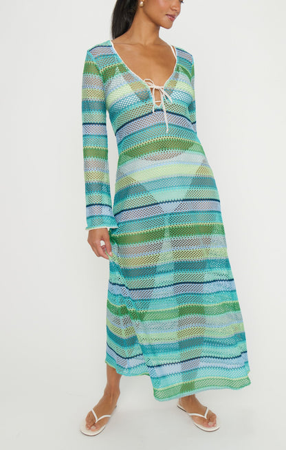 Vacay Coverup ~ Green Multi Stripe Crochet