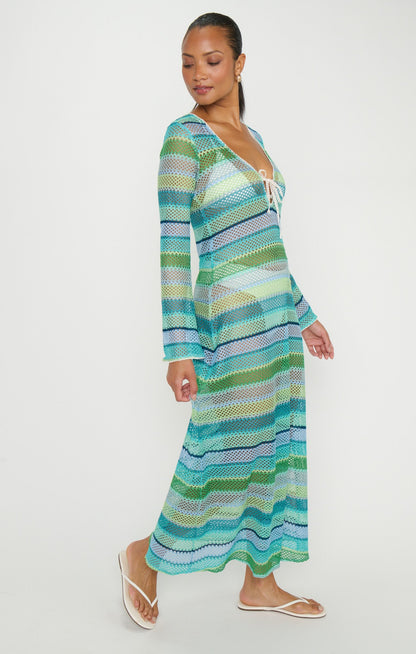 Vacay Coverup ~ Green Multi Stripe Crochet