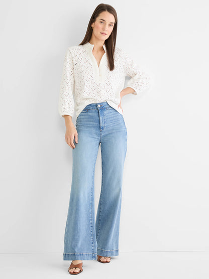 Knit Eyelet Ruffle Neck Top