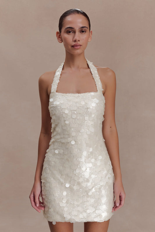 Caralee Sequin Halter Mini Dress Ivory