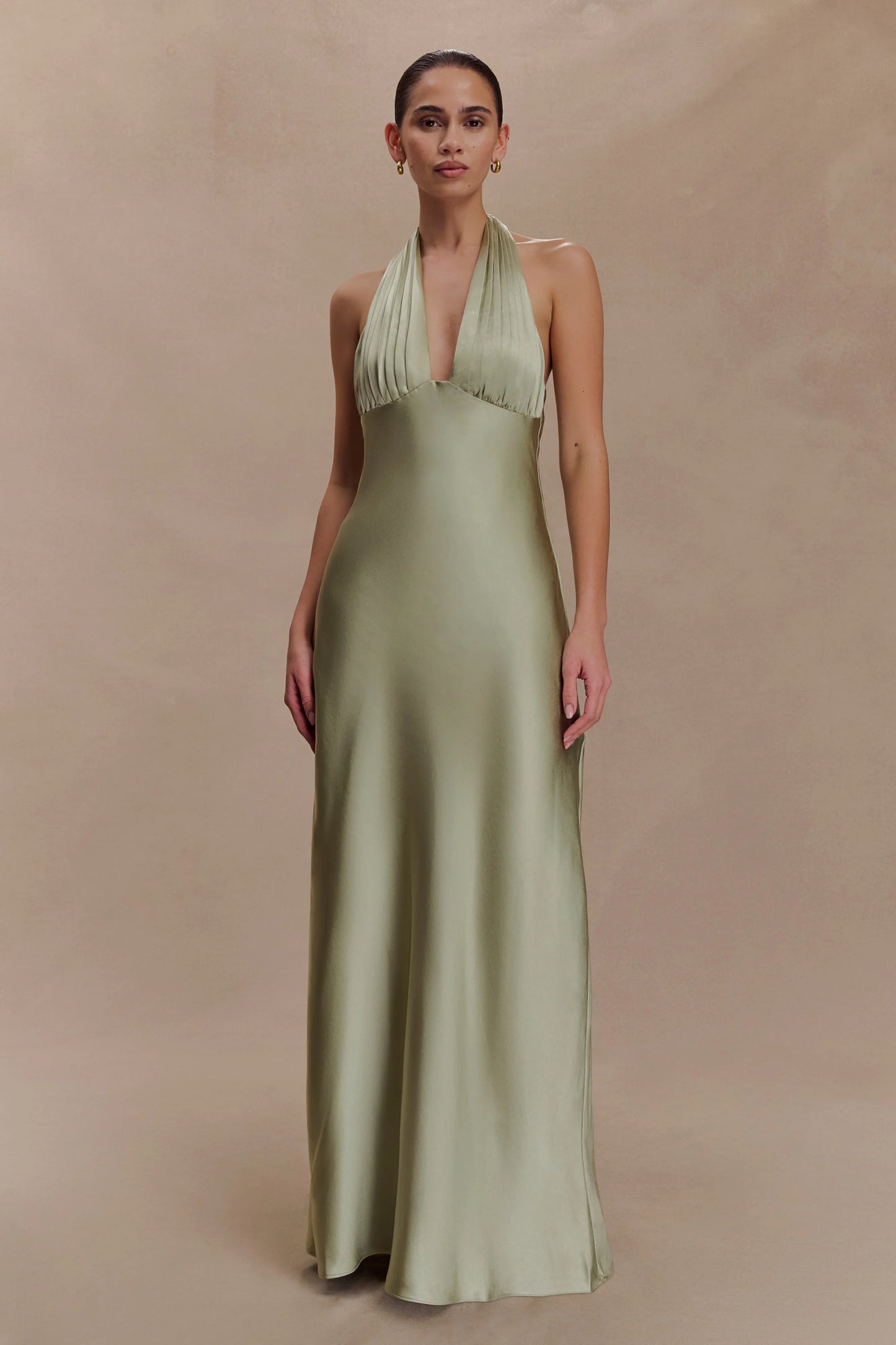 Alice Satin Halter Maxi Dress Sage