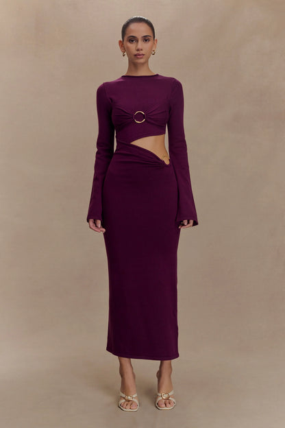 Azariah Long Sleeve Knit Midi Dress Plum