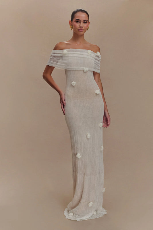 Brynn Orchid Knit Maxi Dress Ivory