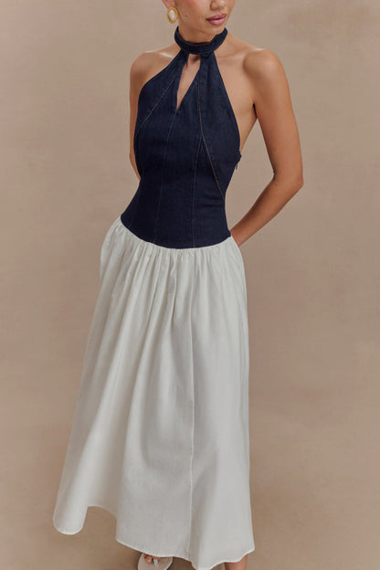 Ashwin Denim Cotton Midi Dress Indigo Blue