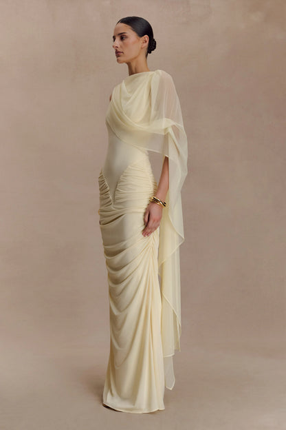 Amandine Ruched Slinky Maxi Dress Lemon
