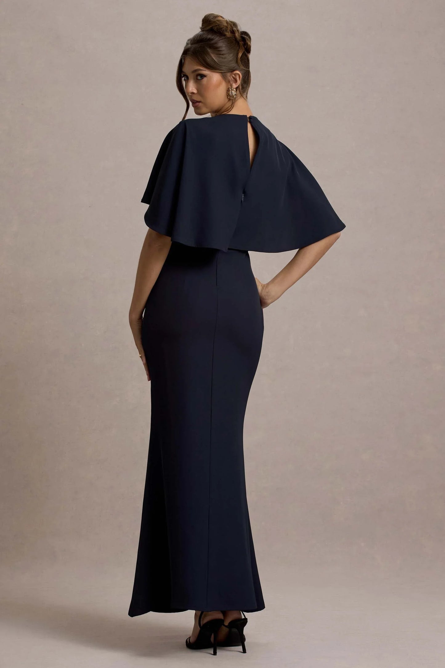 Allison Navy High Neck Maxi Dress With Cape