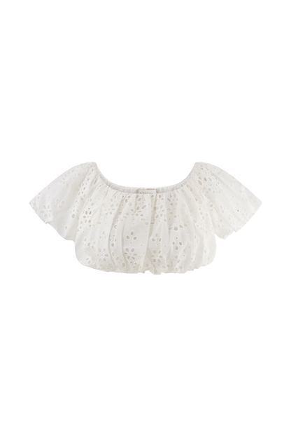 Autumn Off Shoulder Broderie Top White