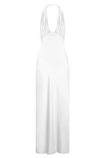 Alice Satin Halter Maxi Dress White
