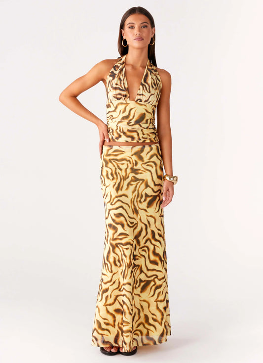 Call Me Low Rise Maxi Skirt Yellow Zebra