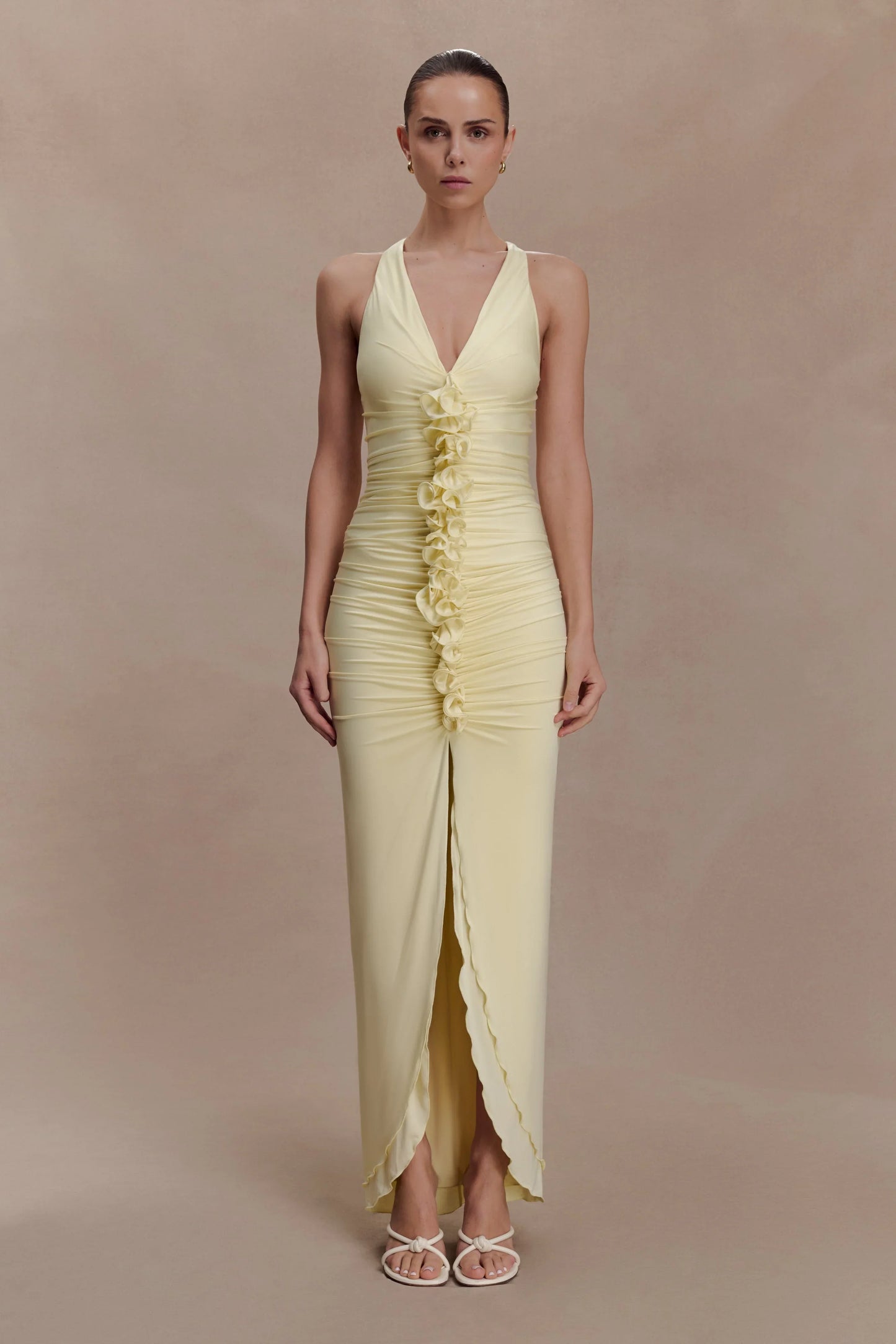 Alessandra Slinky Ruffle Maxi Dress Lemon