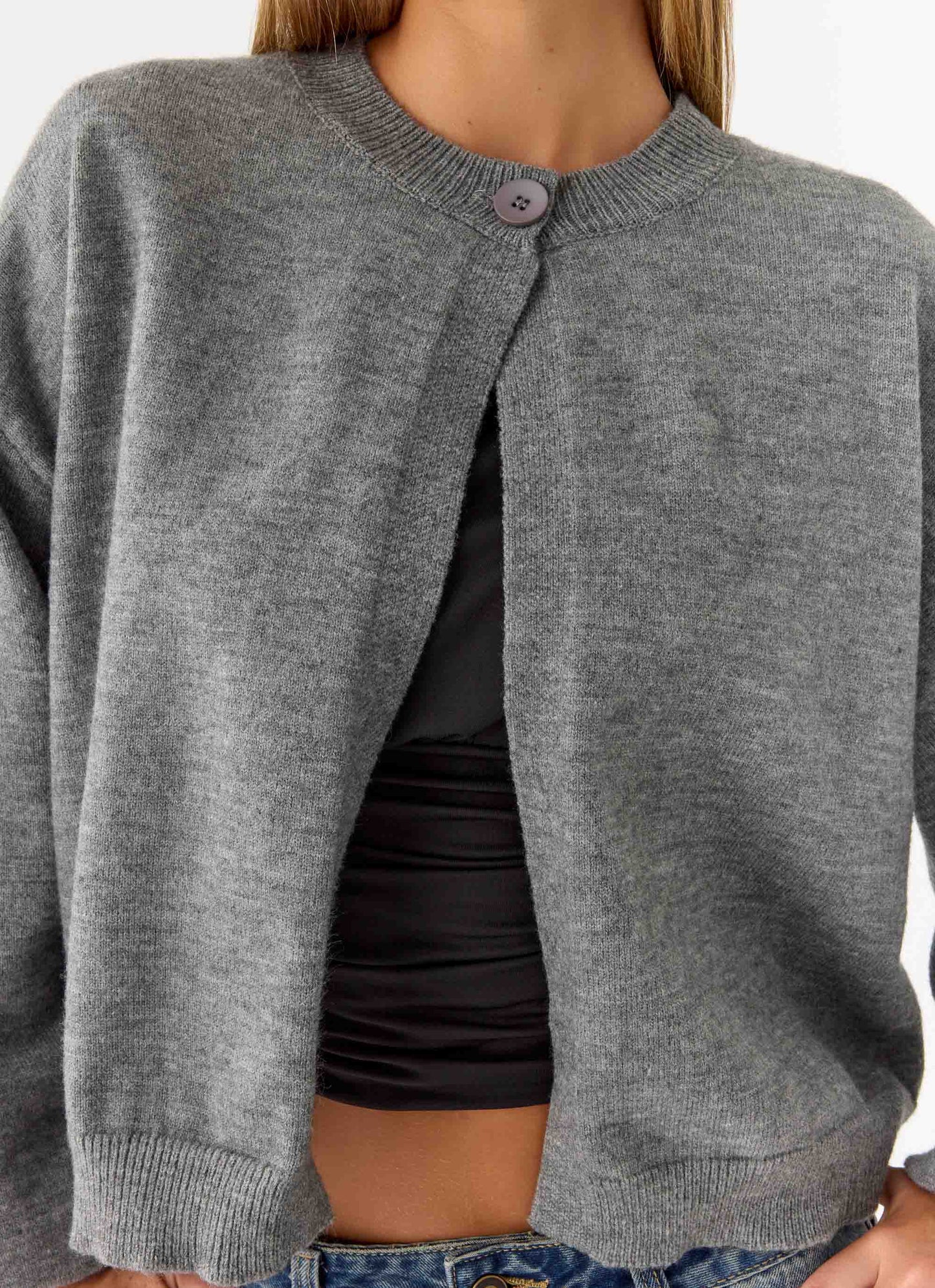 Annie One Button Cardigan Marle Grey