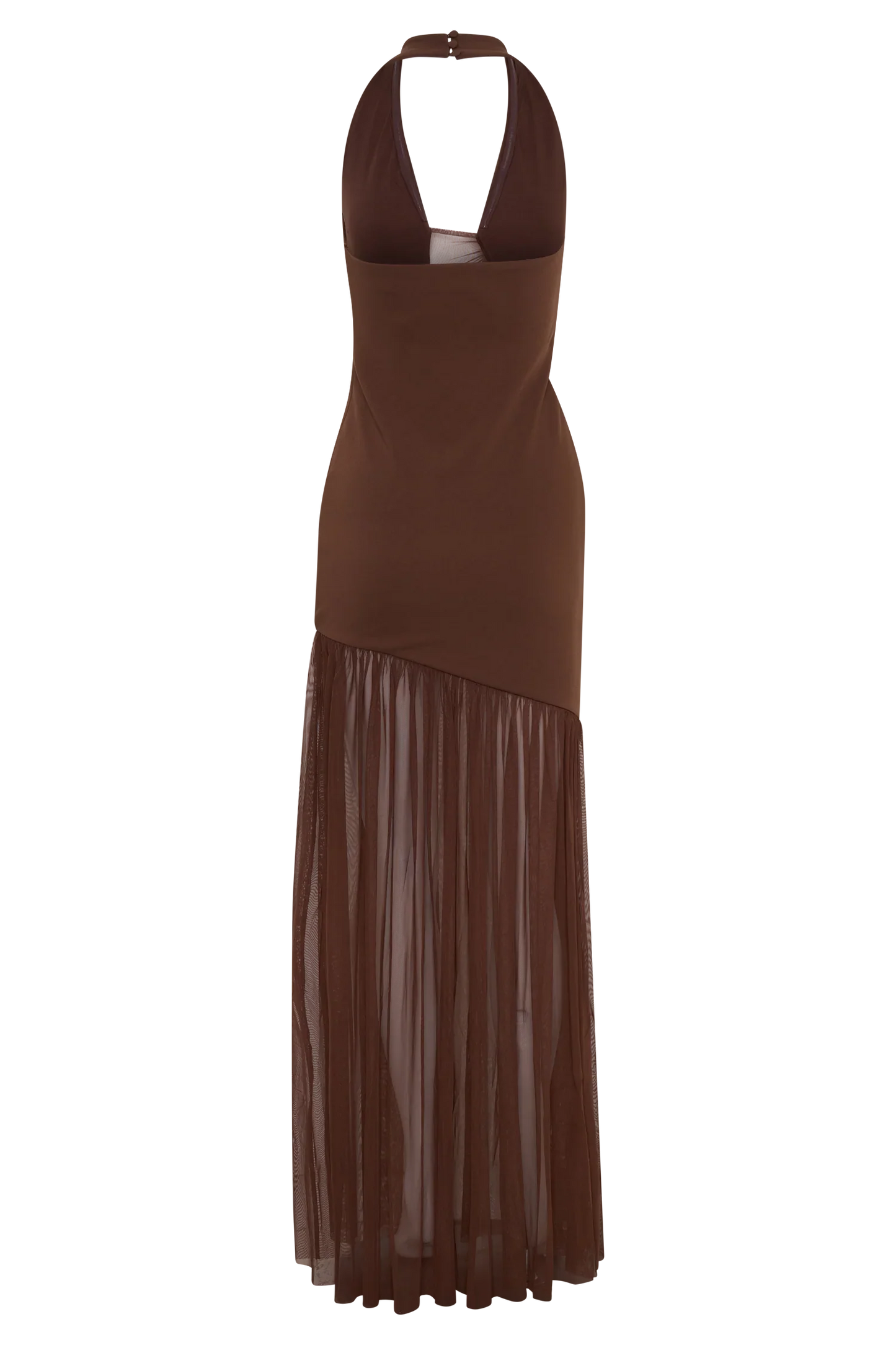 Aubree Crepe And Mesh Maxi Dress Chocolate Mocha