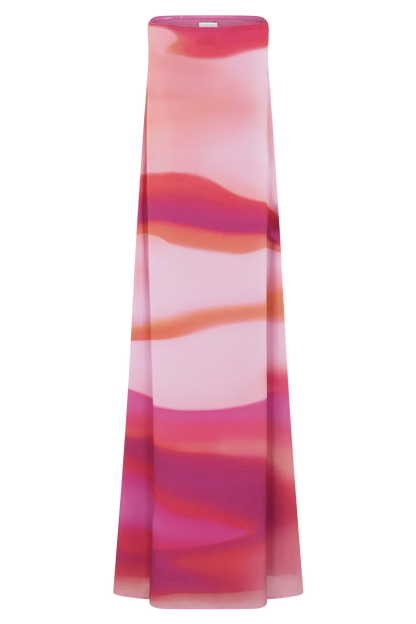 Amaya Strapless Chiffon Maxi Dress Pink Sunset Print