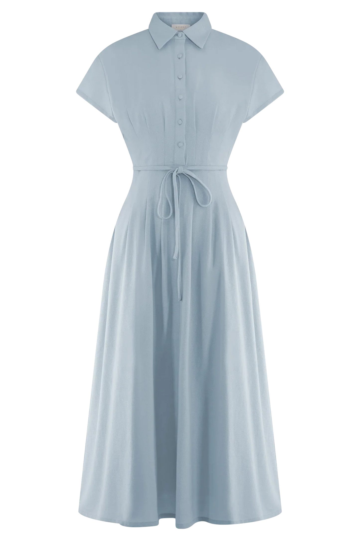 Aysha Buttoned Linen Midi Dress Cornflower Blue