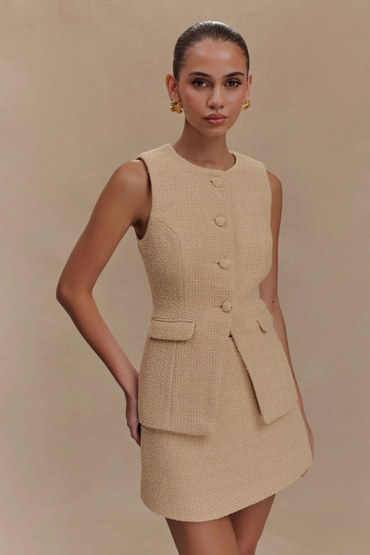 Camilla Boucle Sleeveless Vest Light Taupe