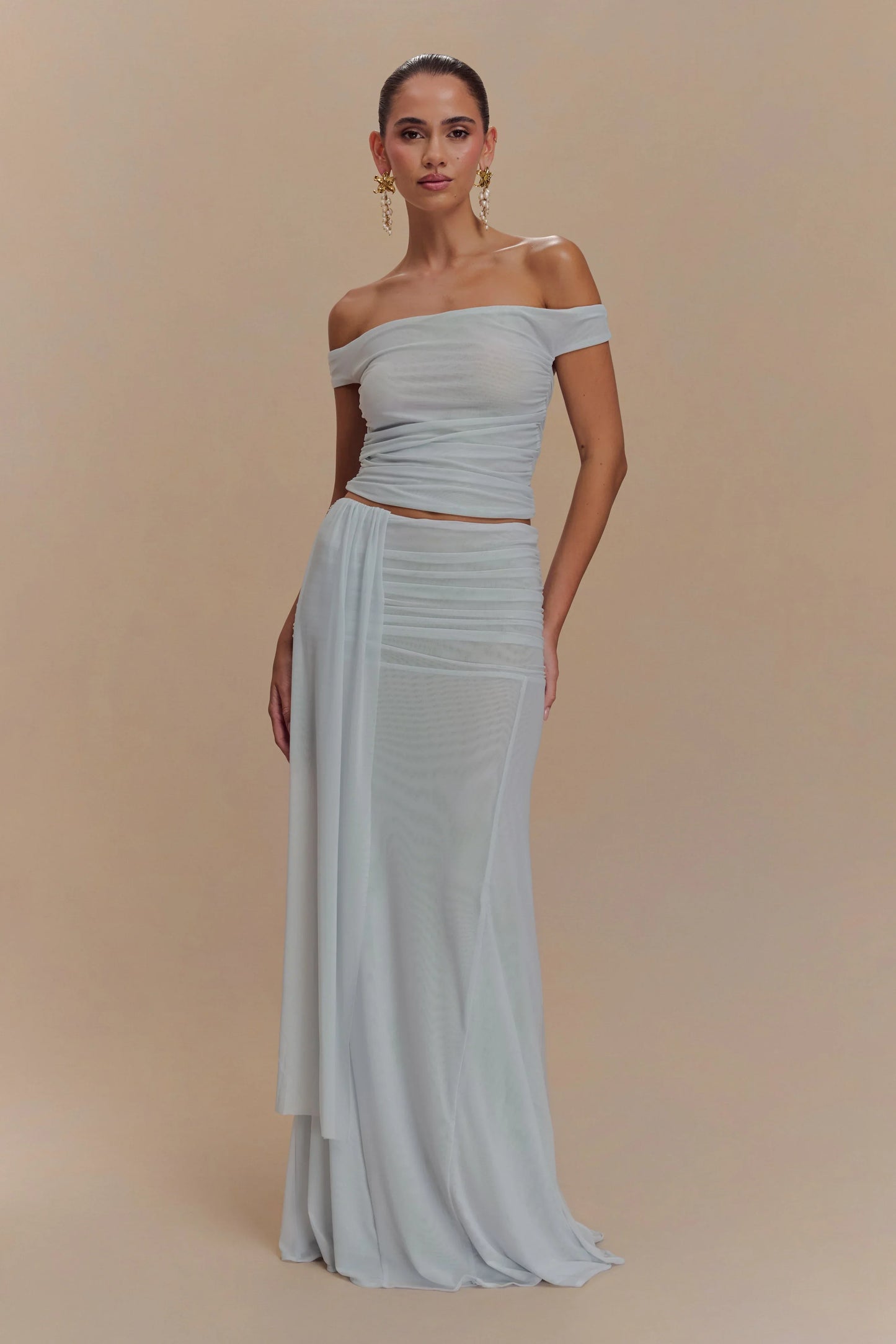 Arna Mesh Maxi Skirt Pale Blue