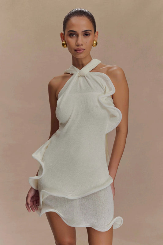 Caprice Halter Knit Mini Dress White