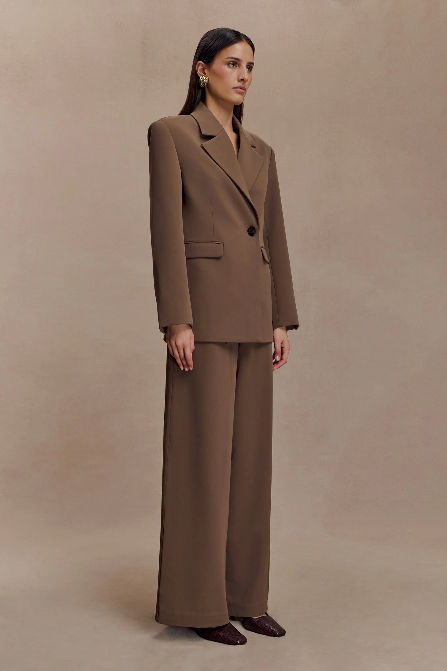 Arlo Wide Leg Suiting Trouser Cacao Brown