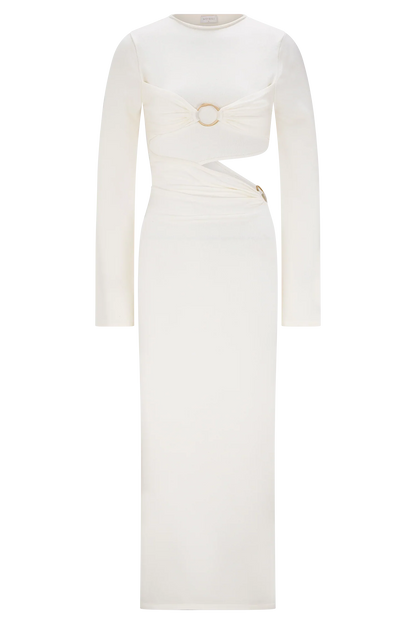 Azariah Long Sleeve Knit Midi Dress Ivory