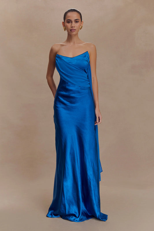 Carah Satin And Chiffon Maxi Dress Cobalt