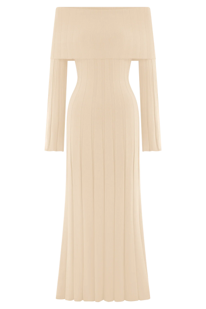 Alonza Long Sleeve Knit Midi Dress Cream