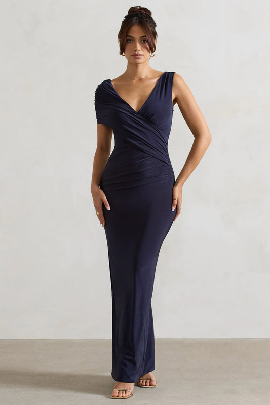 Capella Navy Asymmetric Wrap Maxi Dress