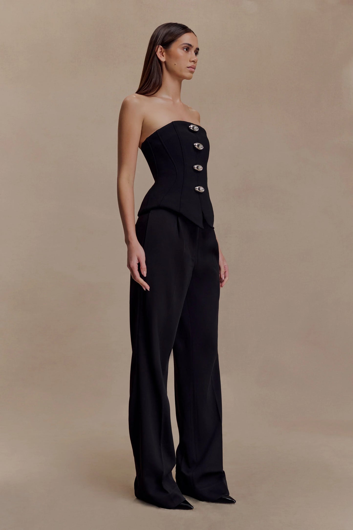 Arla Button Up Corset Top Black