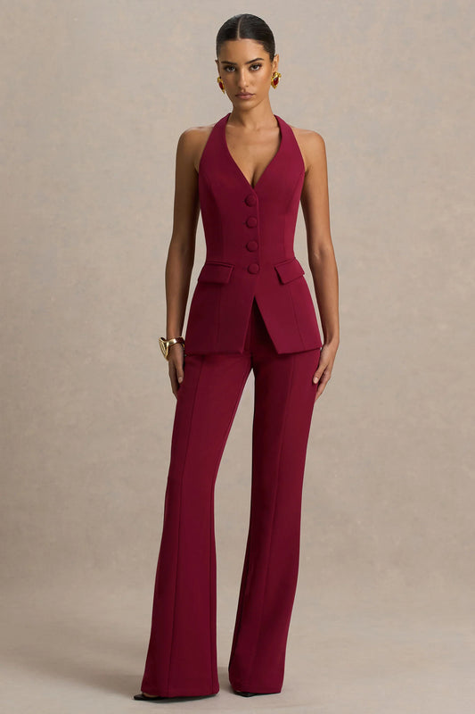 Carina Burgundy Flared Leg Tailored Trousers