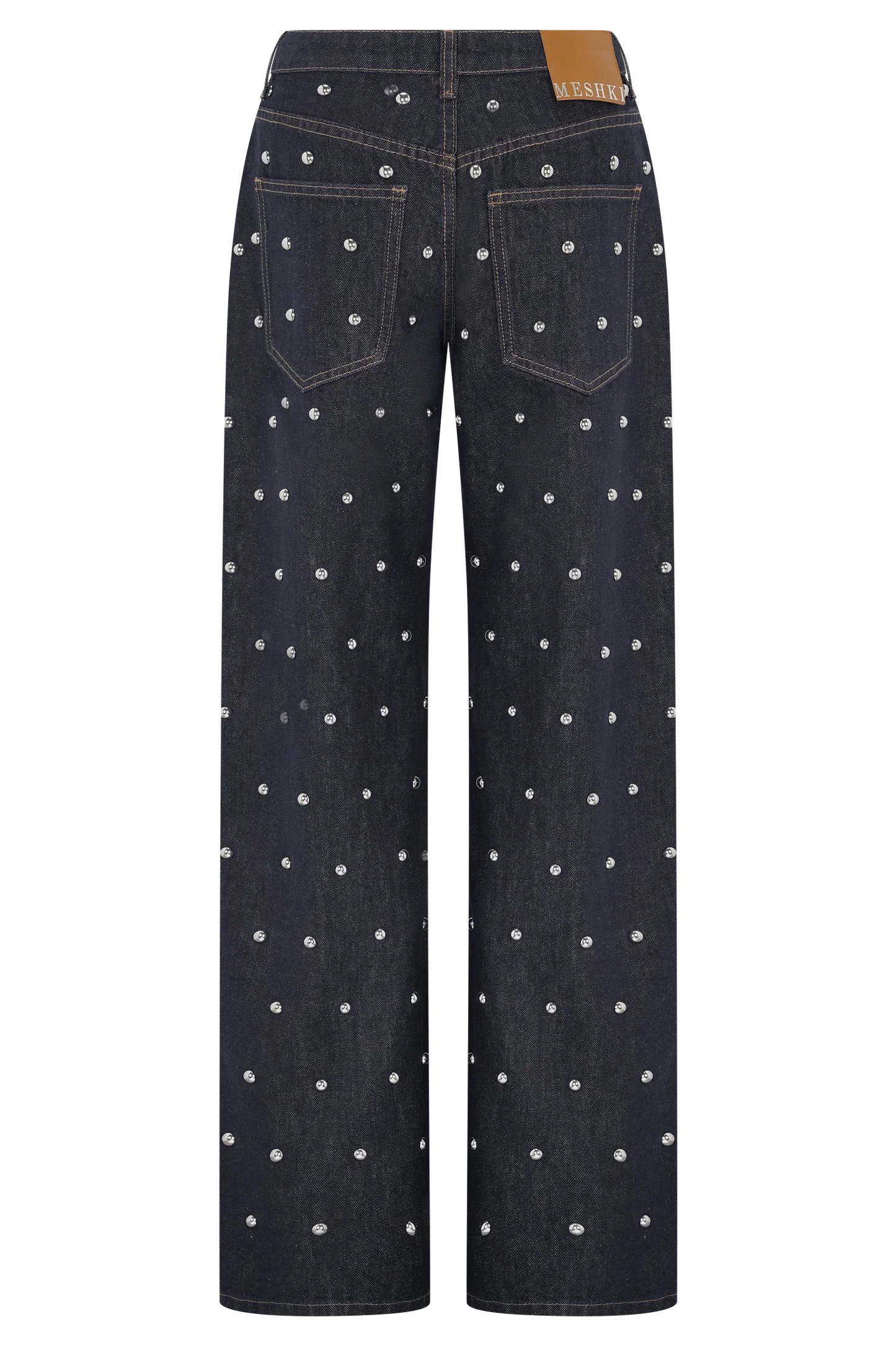 Alima Mid Rise Stud Denim Jeans Washed Indigo Blue