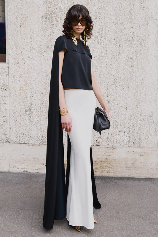 Aetheria Black Satin High Neck Top With Cape