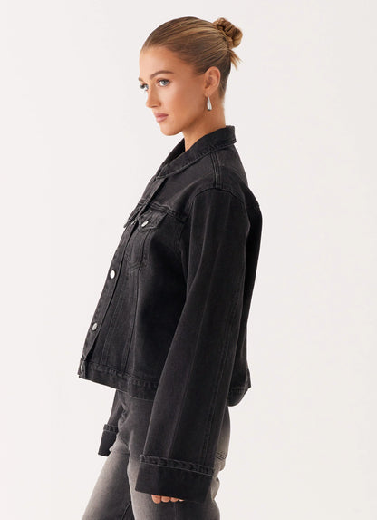 Back Again Oversized Denim Jacket Charcoal Wash